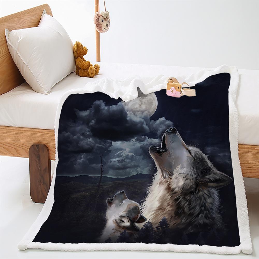 2D Digital Print Cover Blanket Animal Tiger Wolf Leopard Thickened Lamb Wool Crystal Plush Blanket