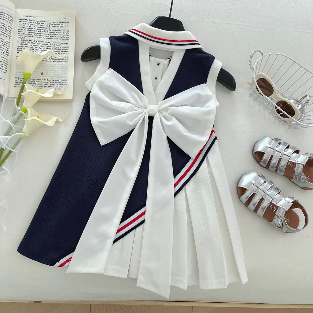 Girls Summer Dress Preppy Navy Collar Cute Princess Dress for Kids Children Casual Sundress Party Wear