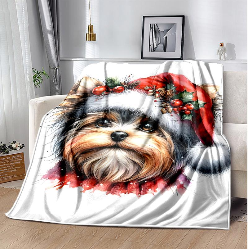 Chrismas Dog Flannel Blanket Soft Warm All-Season Throw, Design for Camping, Car Travel, Hiking Sofa, Bed, Office Perfect Gift for Parties