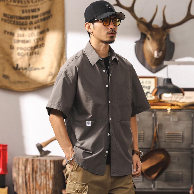 Jeleino Men s Summer Japanese Style Loose Fit Cotton Short-Sleeve Shirt M