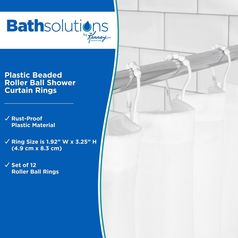 Rustproof Plastic Shower Curtain Rings Set of 12 Beaded Roller Glide Compatible with Standard Shower Rods Liners Durable White