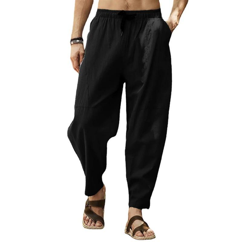 Men's Large Size Loose Casual Sweatpants Cotton and Linen Drawstring Hip Hop Lantern Pants Men's