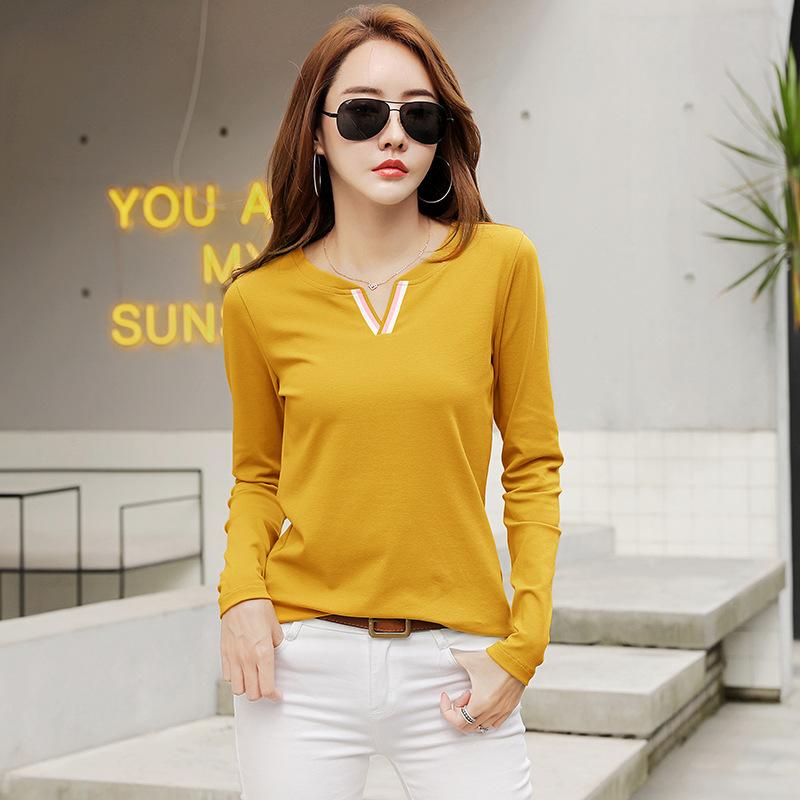 

Женская одежда больших размеров новая женская одежда воротник футболка с длинным рукавом женская облегающая базовая рубашка L