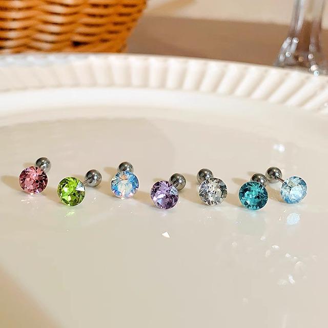 6mm Flashy Titanium Steel Threaded Ear Studs with Diamond for Cartilage and Ear Care