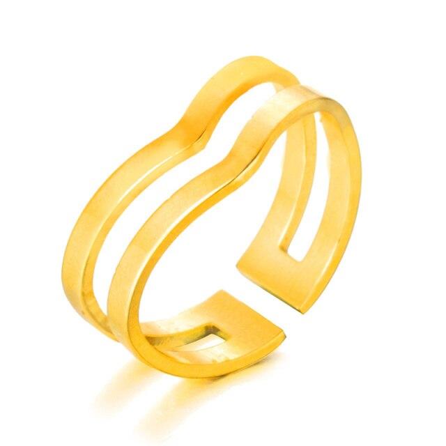 Gold Tone Silver Tone Color Latest Women Trendy Stylish Stainless Steel Geometric Smooth Waves Rings Open Finger Rings Jewelry Trend RingsFashion