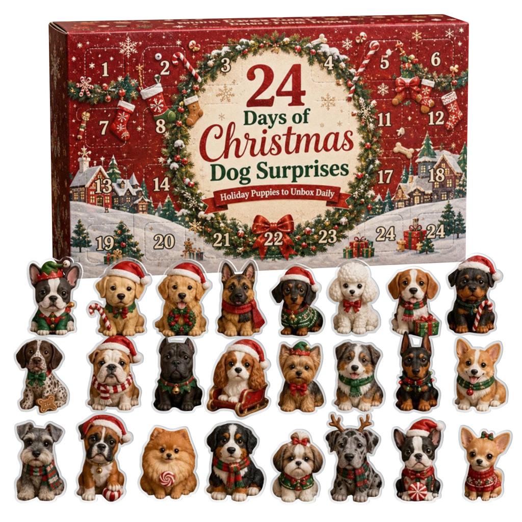 Calendario dell'Avvento di Natale Acrilico 2D con Sorprese Animali e Guida alle Razze Canine