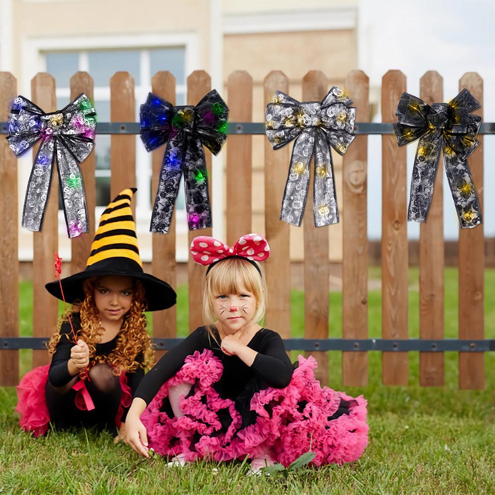 Halloween Stunning Bow Decoration With Glowing Skeleton And Pumpkin Designs For Parties Festive