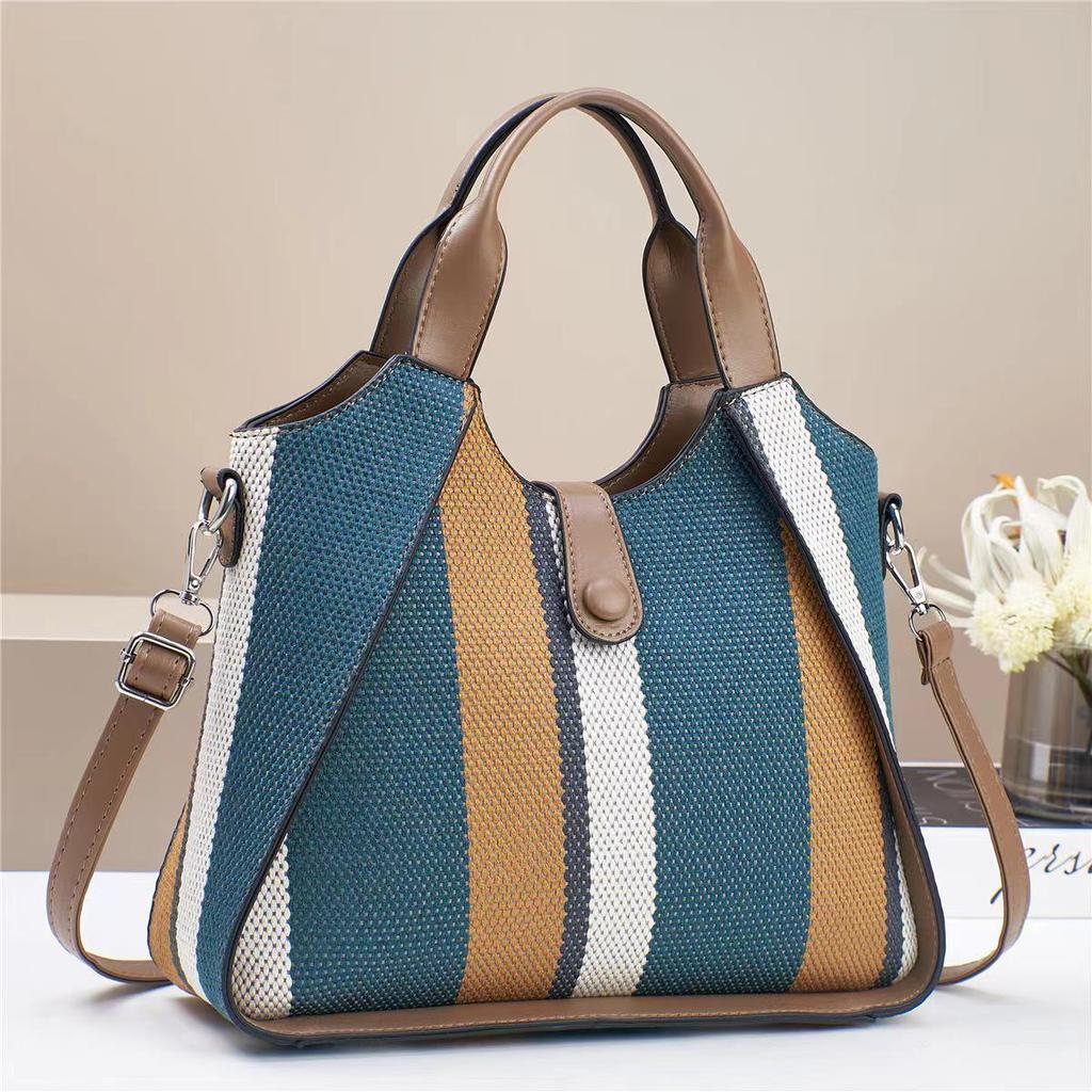 New Patchwork Colour Canvas Temperament with Middle-aged Mother Bag Style Large Size Capacity Single Shoulder Casual Crossbody Bag