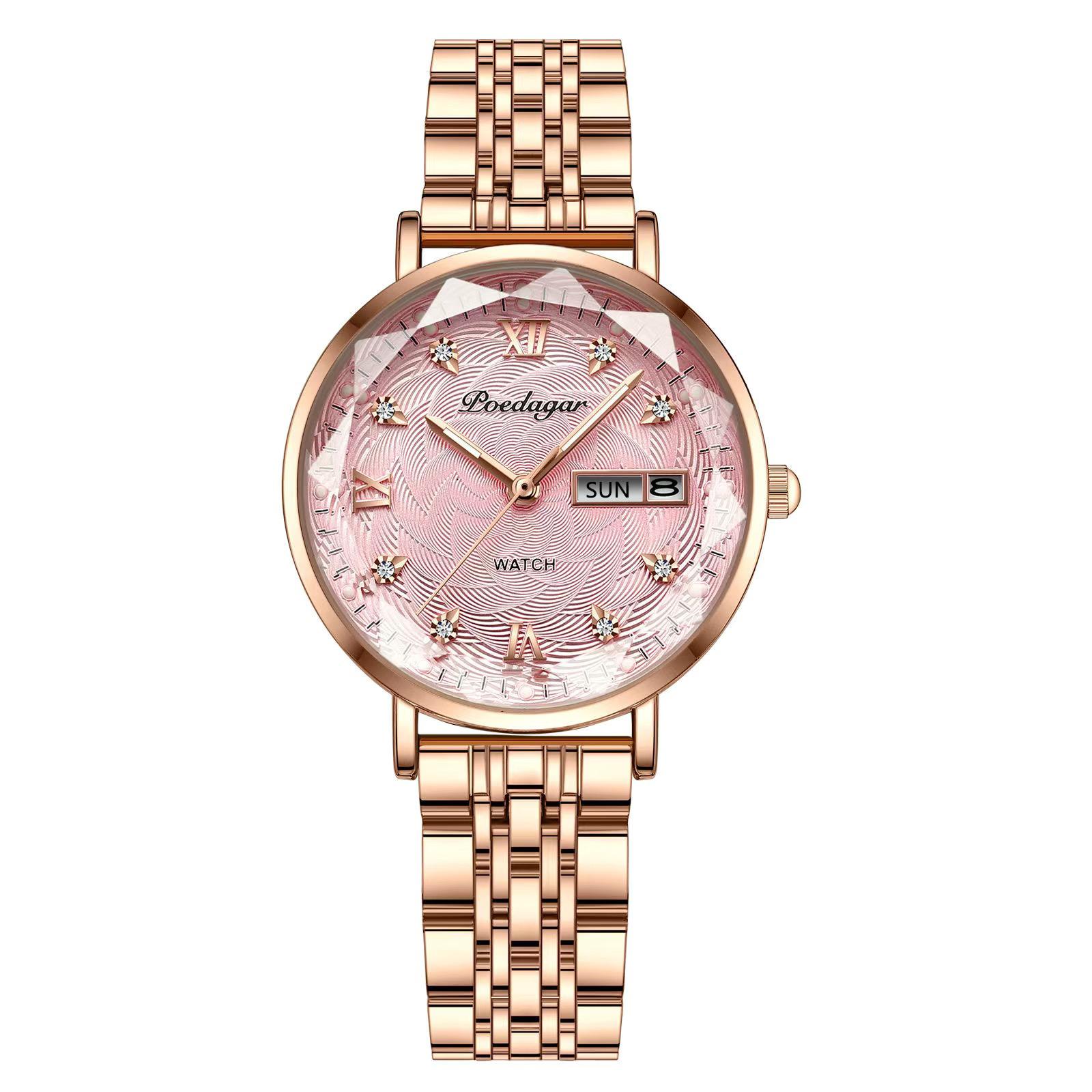 

POEDAGAR Luxury Woman Wristwatch Stainless Steel Waterproof Luminous Date Week Ladies Watches Fashion Elegant Quartz Watch розовый/розового золота