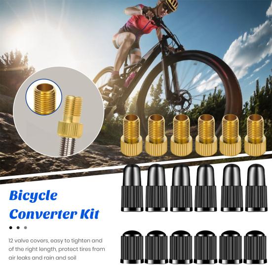 1 Set Presta Valve Adapter & Bike Tire Caps Convert Presta to French to US Inflate Tire for Standard Pump