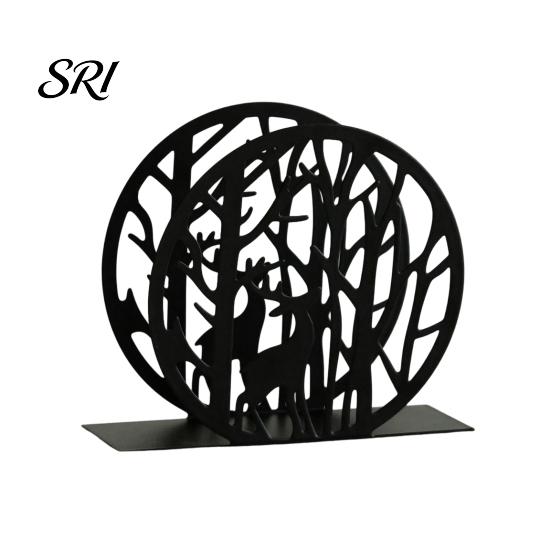 Seiko Napkin Holder Deer for Table Standing Animal Forest Tree Tissue Dispenser Round Hollow Design Metal Rustic Cloth Napkins Kitchen Farmhouse