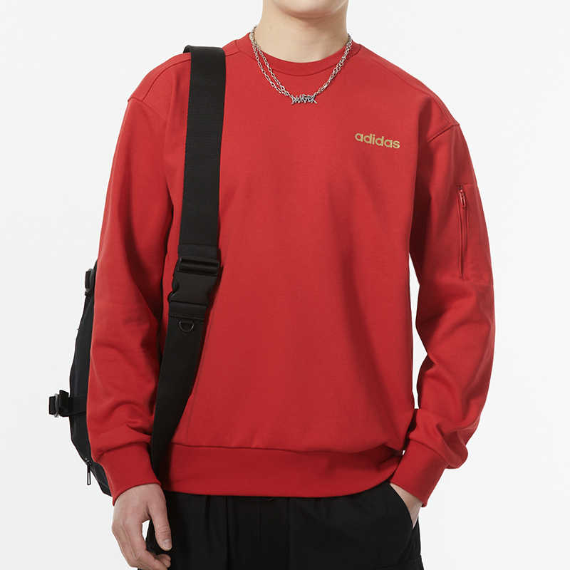 Adidas Solid Color Crew Neck Casual Pullover Long Sleeve Sweatshirt Men Sweatshirt Red JF3224