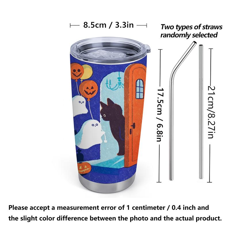 Car Tumbler 591ml Ghost Black Cat Element Straw Cup Insulated Travel Cup Metal Drink Mug Leakproof Tumbler Portable Tumbler