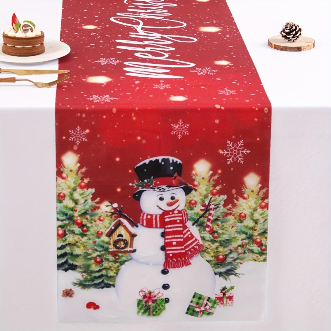 

1pc Marry Christmas Table Runner Snowman Pine Printed Dustproof Durable Tablecloth for Home Ornament Xmas Dining Room Decoration 33x183cm