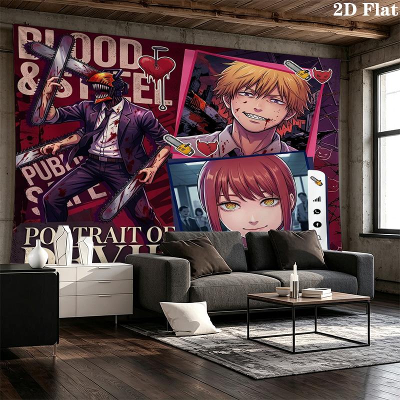 Chainsaw Man Wall Tapestry Aesthetic Wall Hanging Printed Fabric Blanket Decorative Tapestries For Bedroom Living Room Home Decor