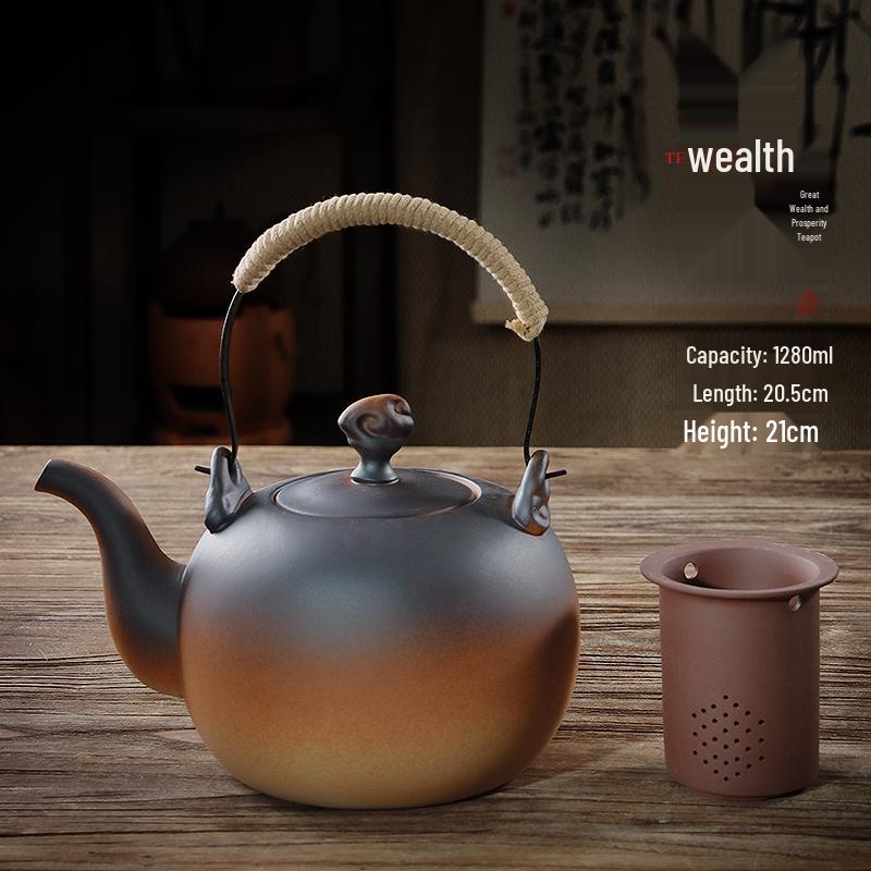 Clay Teapot with Lid and Handle for Electric or Charcoal Stove