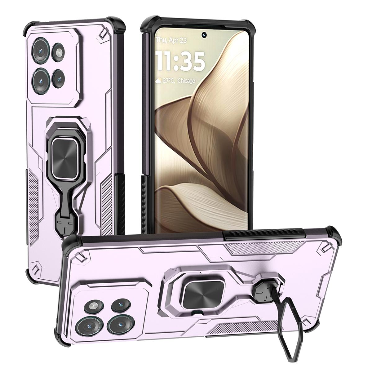 

For Motorola Edge 50 5G Case Rotatable Ring Kickstand PC + TPU Shockproof Phone Cover B