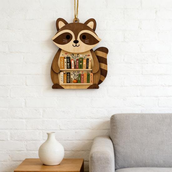 Wooden Bookshelf Ornament Animal Shaped Bookshelf Christmas Ornament Owl/Highland Cow/Elephant Figurine Bookish Gifts for Book Lovers Readers