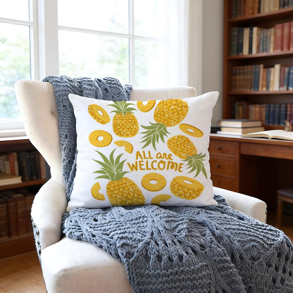 Pineappleillustration Cushion Cover Anti-Dust Mite Short Plush Pillowcase - Invisible Zipper Silky Soft Sofa Cushion Cover