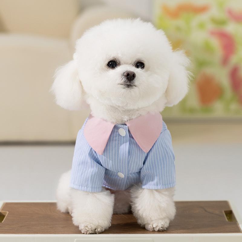 Spring and Summer Dog Thin Breathable Cute Lamb Striped Cartoon Vest Two-legged Shirt Cat Pet Dog Clothes