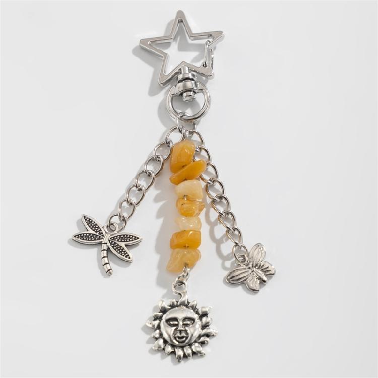 Fashionable Stars Moon Sun Pendant Keyring Holder for Women and Girls Bohemian Colorful Beads Jewelry Accessory