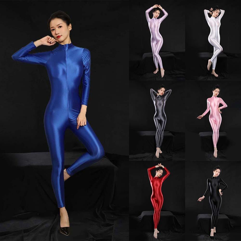 Womens Bodysuit Tights Zip-up Bodystockings Bodysuit