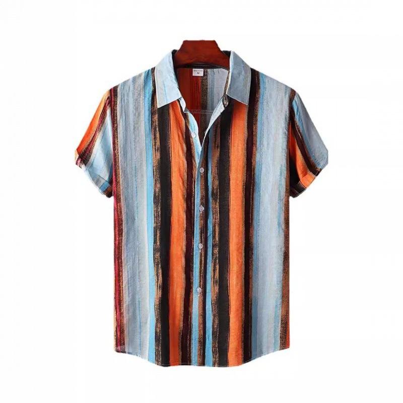 1116 New Hawaiian Beach Shirt Men's 1D Striped Digital Printing Men's Shirt