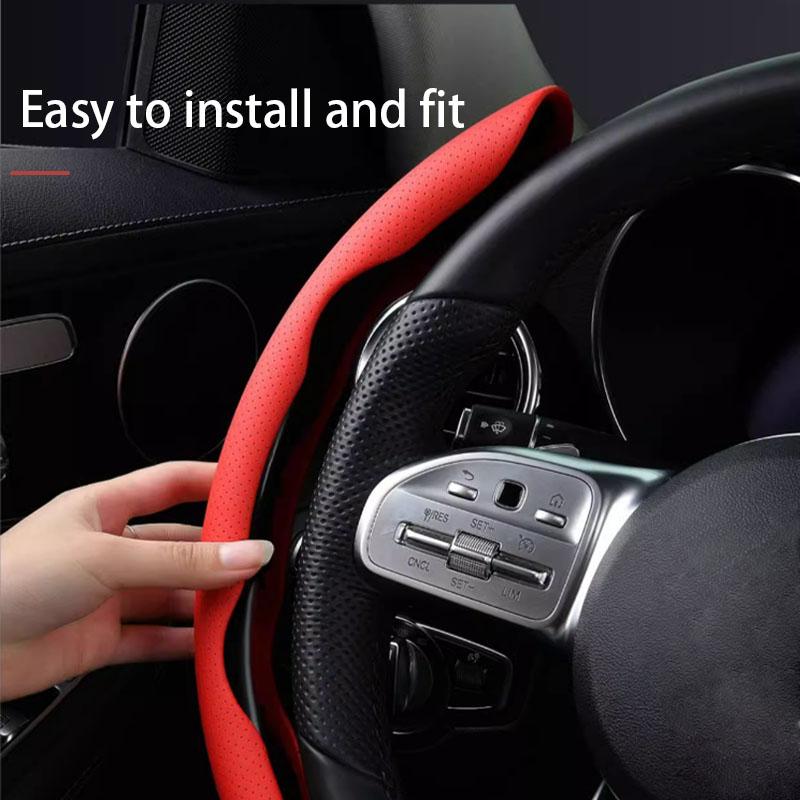 Hot Selling Universal Anti-Slip Sweat-Absorbing Flat-Mouth Design Nappa Leather Car Handle Wheel Cover Car Steering Wheel Cover