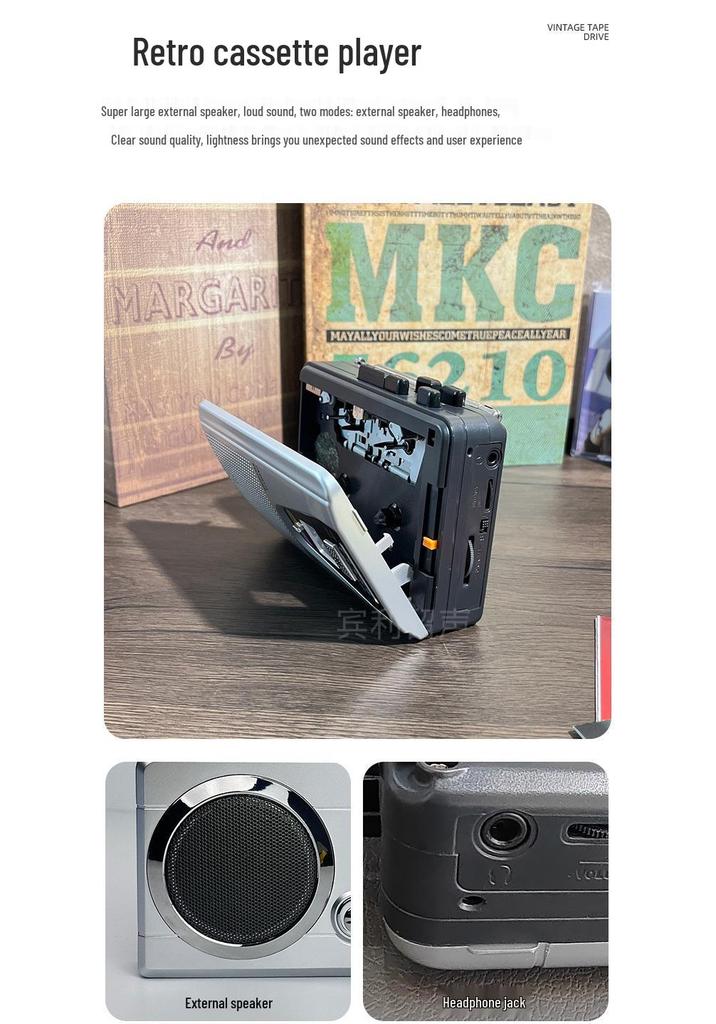 Portable Cassette Player with Speaker, Radio, and Headphones for English Listening and Playback
