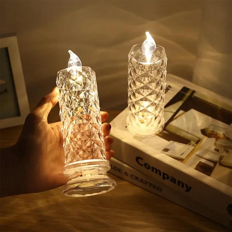 LED Crystal Candle Light Table Lamp Rose Projection Romantic Atmosphere Night Light for Bedroom Party Christmas Wedding Decorate