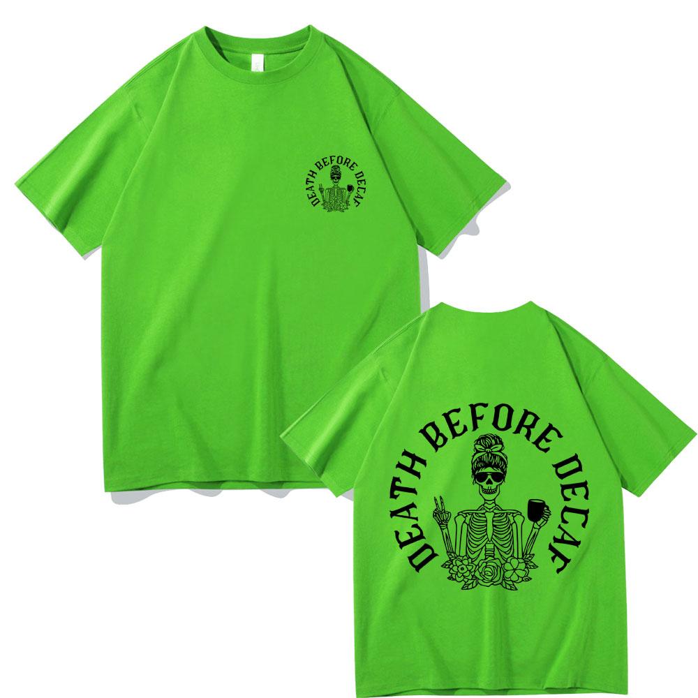 

Death Before Decaf Print T Shirts Unisex Fashion Oversized Tshirt Men Women Halloween Pumpkin Spice Coffee Short Sleeve Tshirt 4XL
