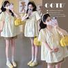 Spring/Summer 2026 Maternity Korean V-neck Embroidered Bow Top & Tummy Support Shorts