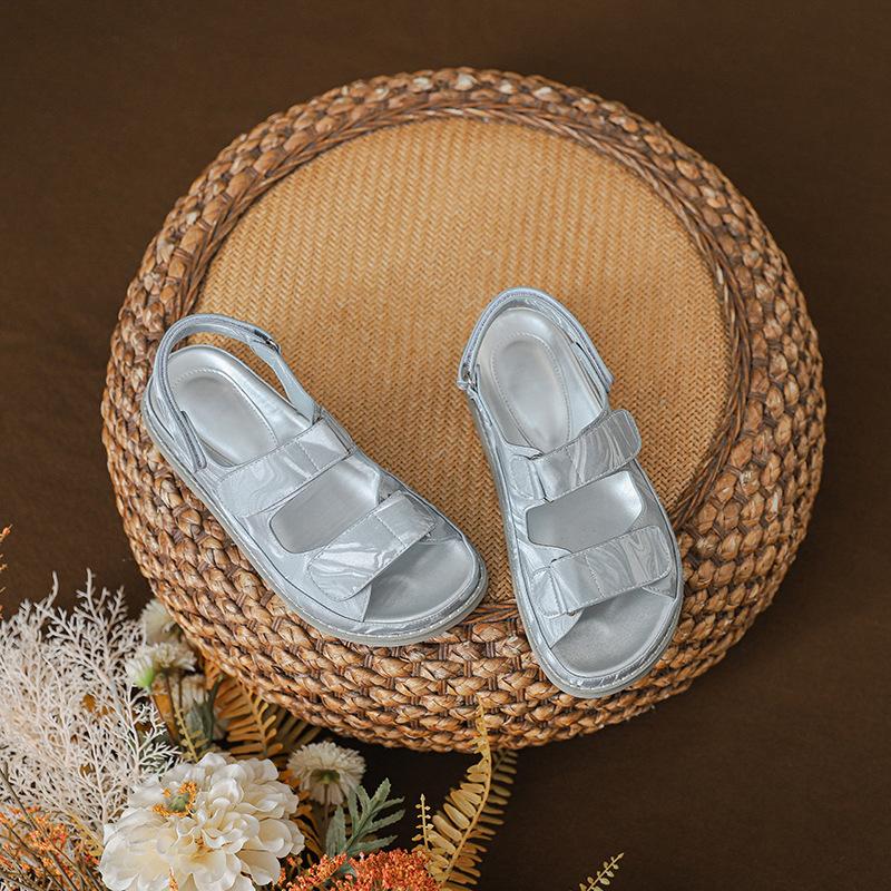 Casual Versatile Flat-bottomed Velcro Sandals Women's Spring and Summer Outer Wear Fashionable Thick-soled Roman Wind Beach Cool Slippers