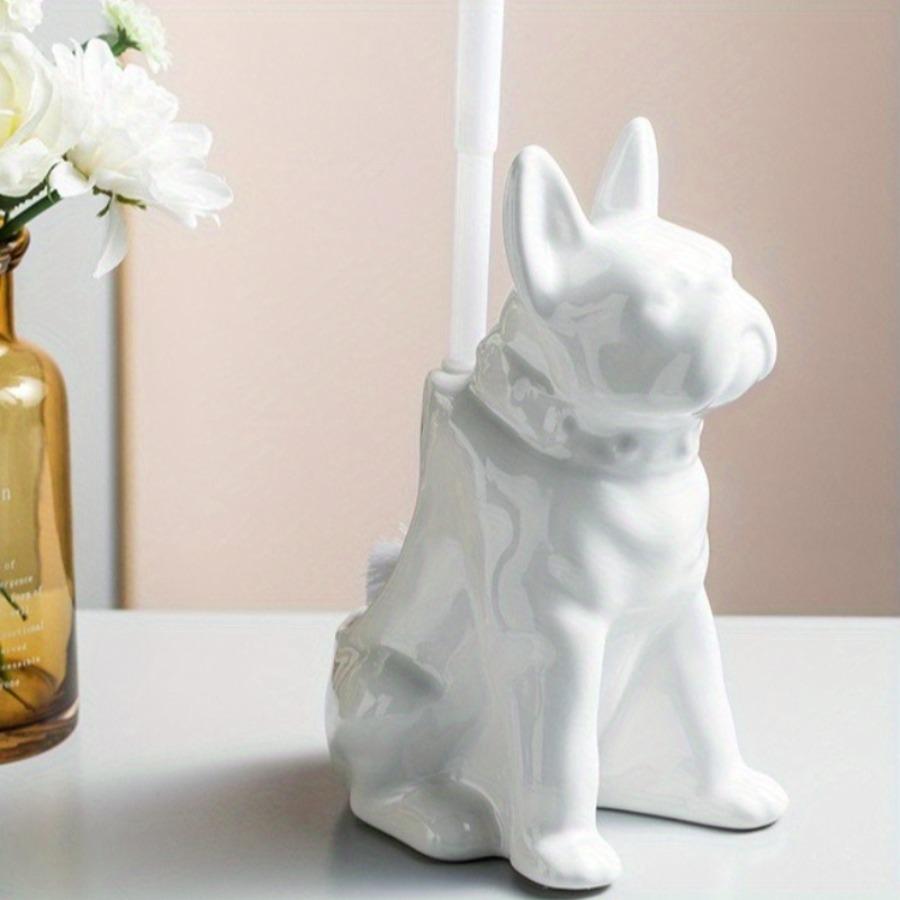 Ceramic Dog Shaped Toilet Brush Anti Drip Base with Sturdy Bracket for Deep Cleaning Toilet Brush Accessories Bathroom Tools