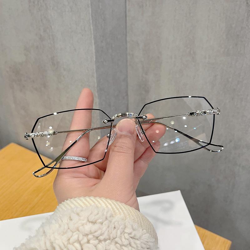 

Модные безрамные очки с обрезанными краями, полигональные, с защитой от синего света, сверхлегкие модные очки с металлической оправой для женщин и мужчин, компьютерные очки унисекс