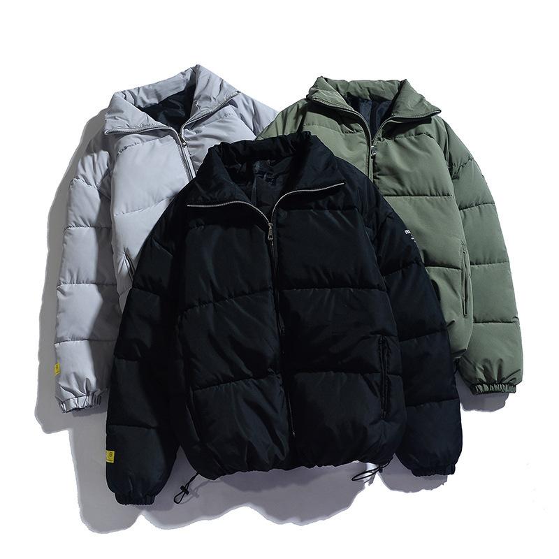 Men's Winter Men's Stand-up Collar Solid Color Padded Jacket Clothes Simple Loose Casual Jacket European and American
