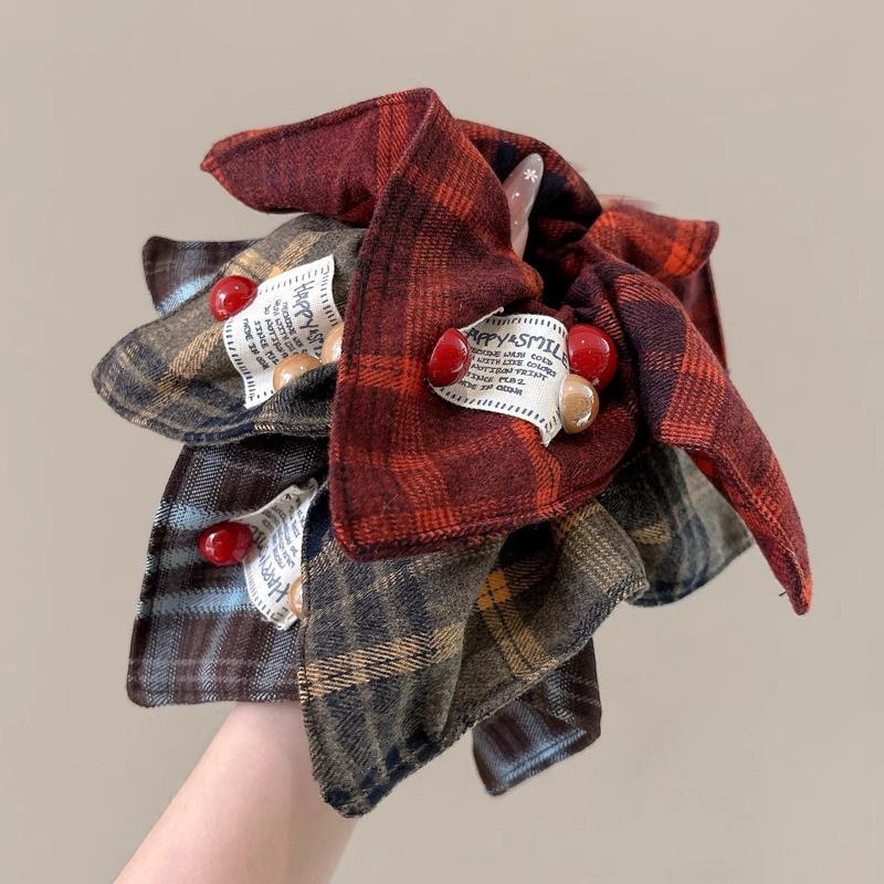 Plaid Square Scarf Hair Scrunchies Headbands For Women Girl Cute Head Rope Tie Ponytail Hair Band