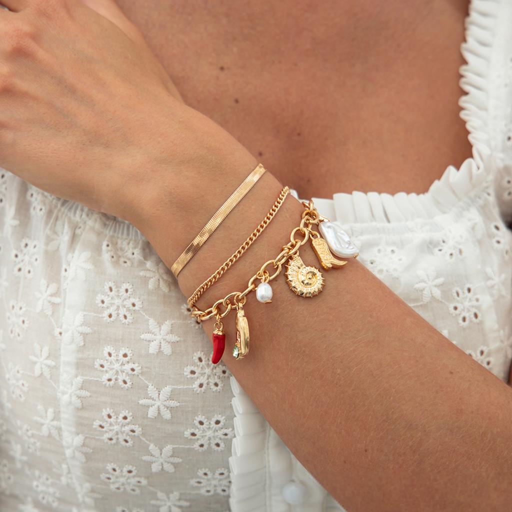 Ingemark 3Pcs/Set Boho Conch Boot Chili Pendant Bracelets for Women Trend 2026 Vintage Charm Chain Bangles Couple Jewelry Gift