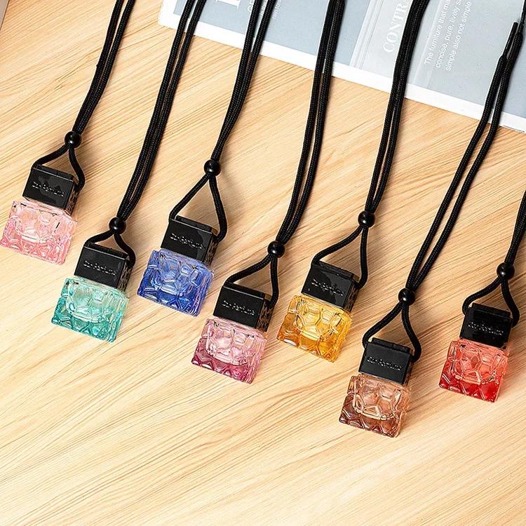 Car Air Freshener Empty Bottle Essential Oil Perfume Bottle with Black Caps Car Air Freshener Hanging Glass Bottles