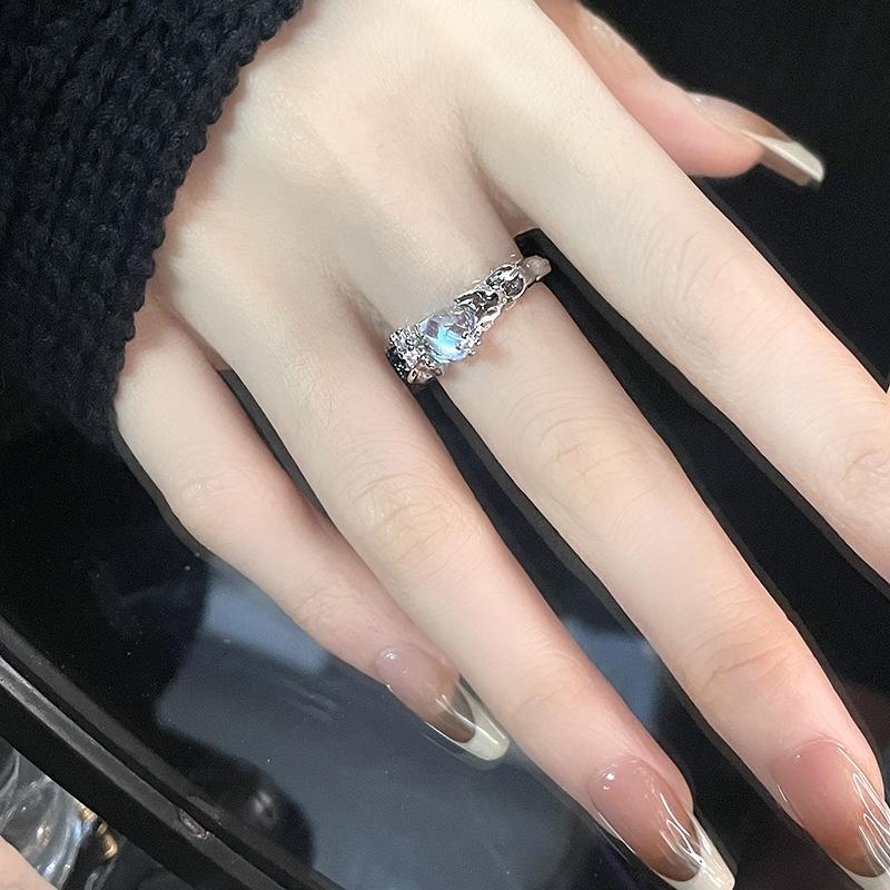 Niche Design Cold Wind Sweet Wind Jade High-End Combination Stacked Open Ring Female French Ring