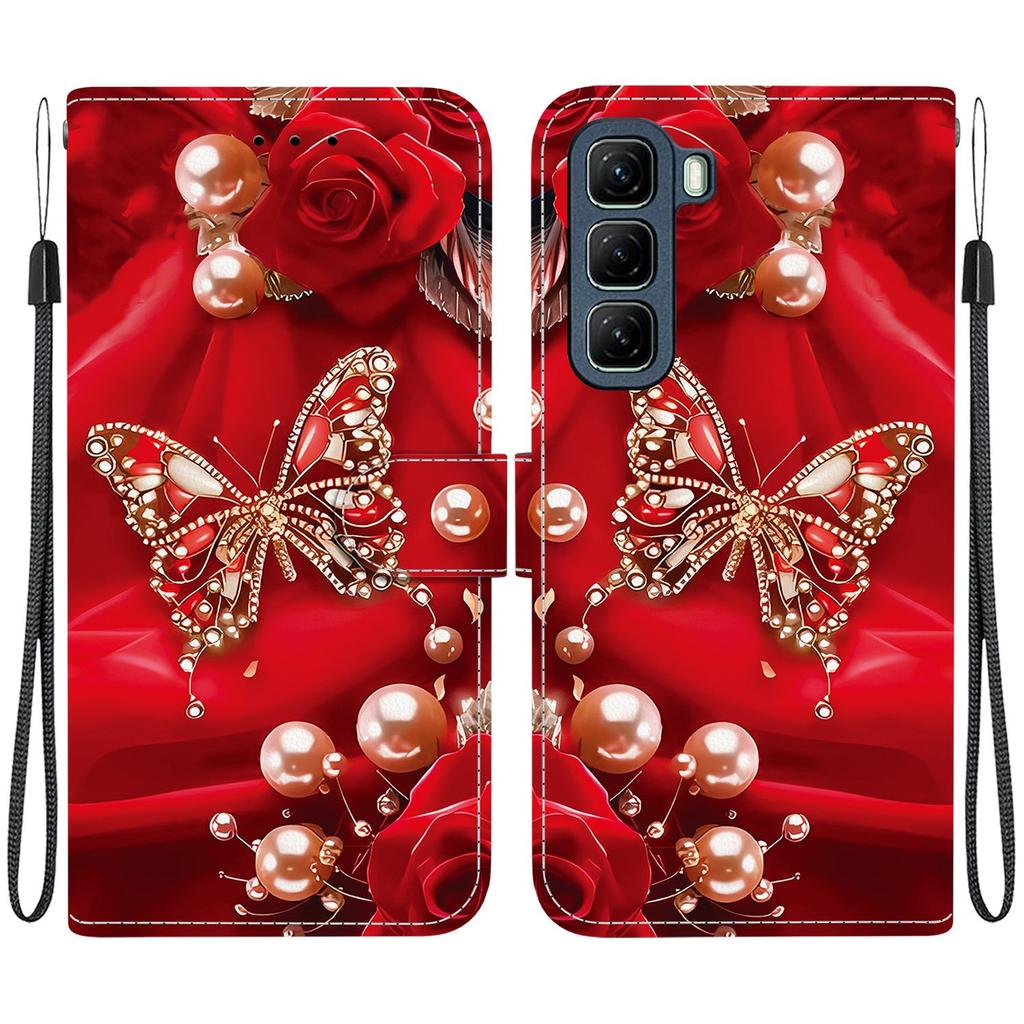 Handmade PU Leather Flip Case for Infinix Hot 50 / 5G (X6720) Anti-Slip Shockproof Cover with Wrist Strap & Heart/Rose Cat Designs