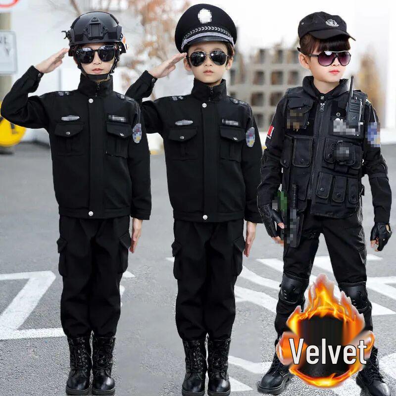 Dětská policejní uniforma - Zimní sametový kostým pro kluky a holky do školky