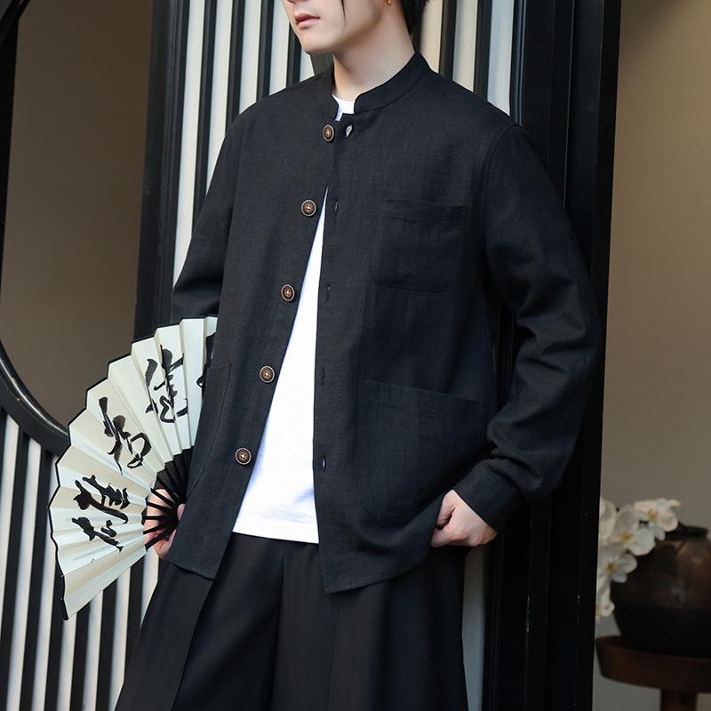 Men's Chinese-Style Linen Shirt: Loose, Plus Size, Spring/Autumn Casual Hanfu Jacket
