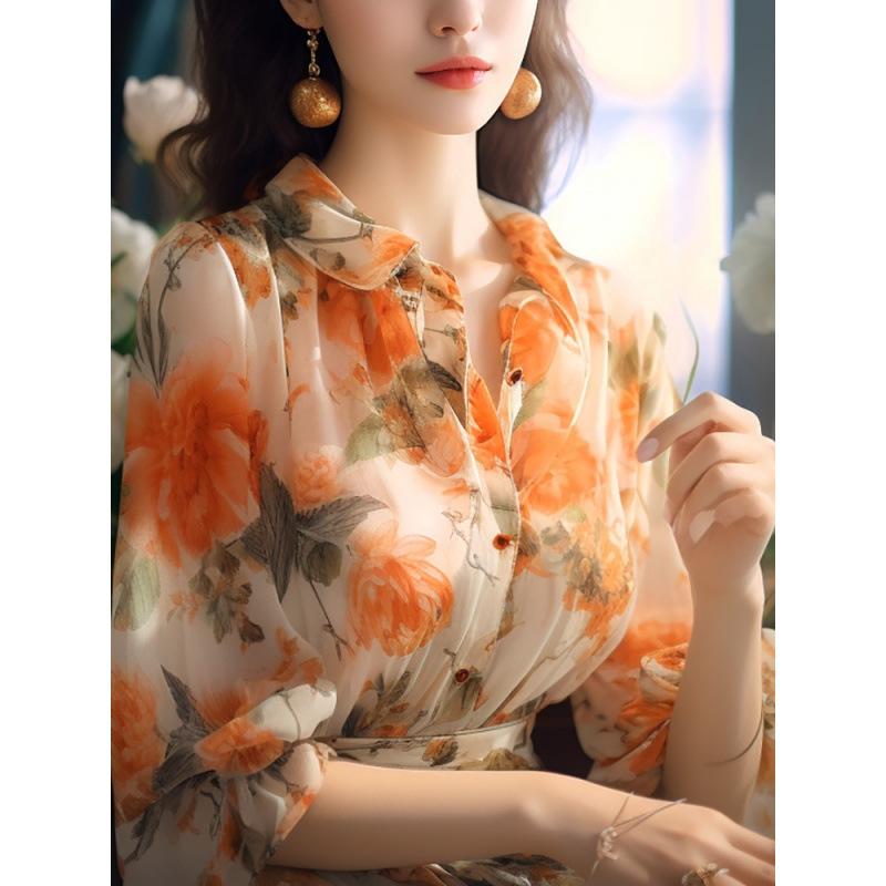 Женская летняя шифоновая блузка с принтом и рукавами-фонариками, тонкая, элегантная, повседневная 3XL