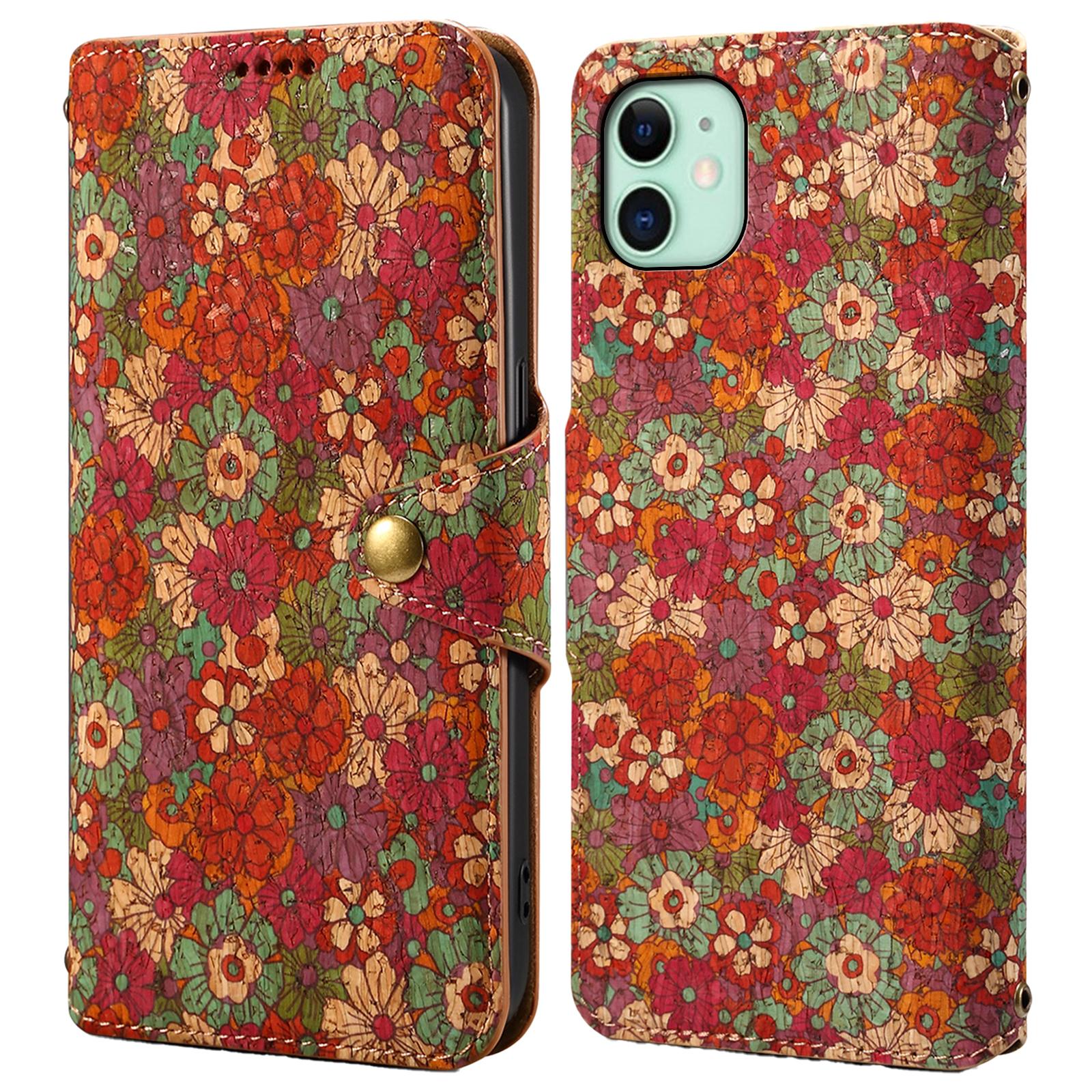 

For iPhone 11 Wallet Phone Case Floral Printing Anti-Scratch Leather Cover with Stand D