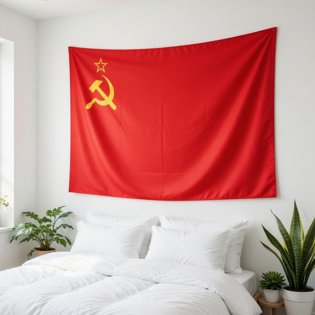 Tapiz de Bandera Roja Vintage Impresión Plana Estrella Dorada Martillo y Hoz Colgante de Pared para Amantes de la Historia Habitación de Estudiantes Dormitorio Oficina Decoración