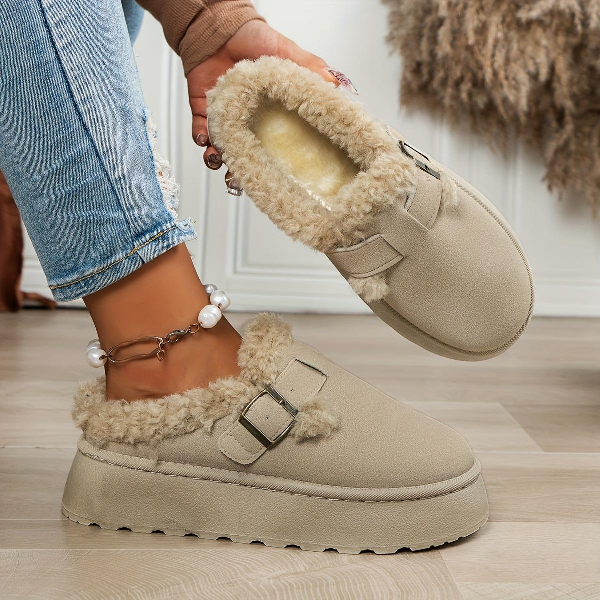 

Уютные женские зимние тапочки - теплая плюшевая подкладка, нескользящая подошва, однотонный цвет, модный дизайн полусапожек 41 бежевый