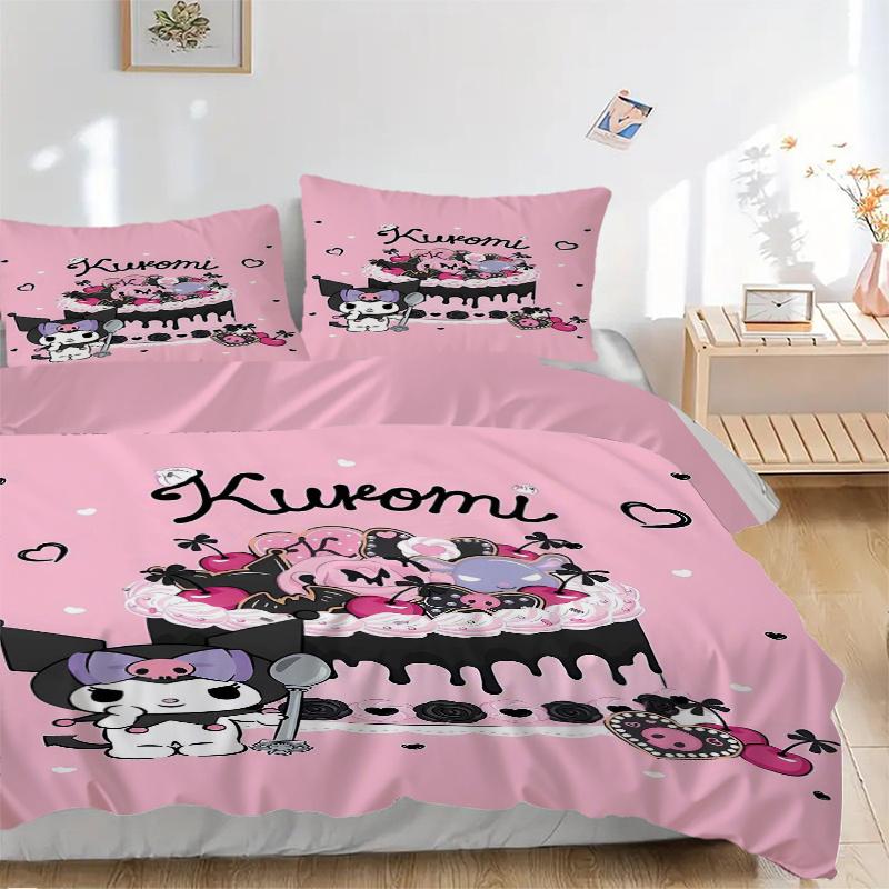 

3 шт. Набор чехлов для кровати Kuromi s Sweet Cake Celebration Print Ультрамягкое, дышащее и удобное постельное белье со стильным дизайном для спальни и гостевой комн 135x200cm