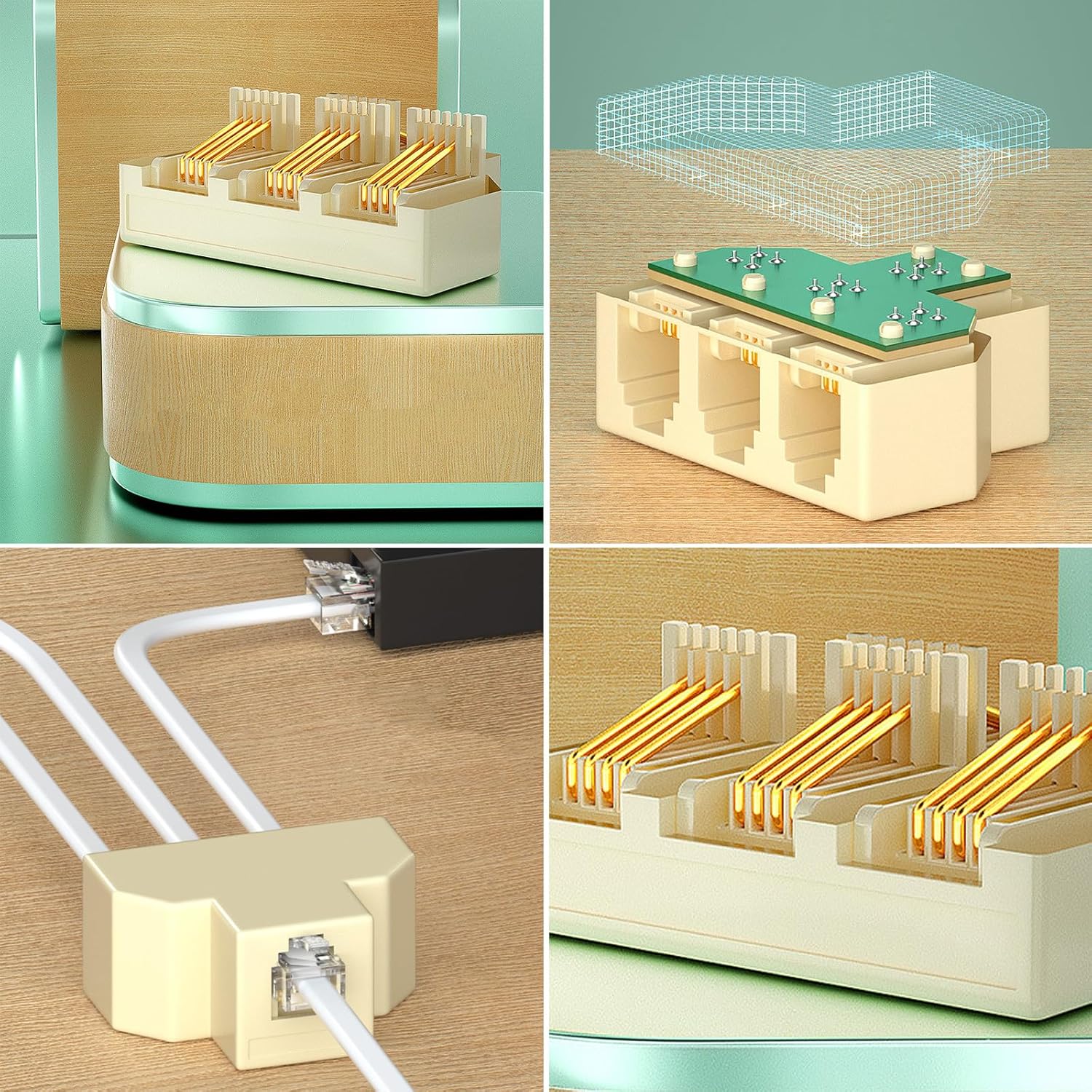 3-полосный телефонный сплиттер-адаптер RJ11, порт 6P4C/6P2C, для дома и офиса, высокая устойчивость к помехам, ABS