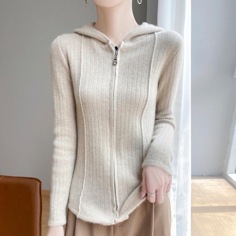 Women's Hooded Wool Cardigan Autumn and Winter New Fashionable Versatile Top Skin-friendly Comfortable and Warm Zipper Jacket